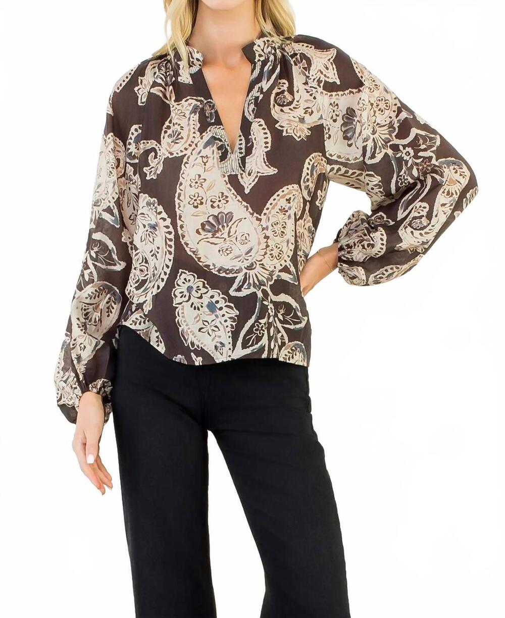 NEW THML silky paisley top in brown